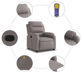 Poltrona de massagens reclinável tecido cinzento-acastanhado