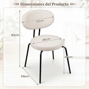 Conjunto de 2 cadeiras de jantar com assento e encosto almofadados, Estrutura em metal, capacidade de 150 kg, para restaurante ou sala de estar, cor c