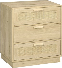 HOMCOM Cómoda com 3 Gavetas de Vime Cómoda de Madeira para Dormitório Sala de Estar Estilo Boêmio 60x38x69 cm Madeira | Aosom Portugal
