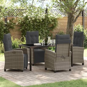 vidaXL Conjunto de Jantar de Jardim de 5 Peças Cinza de Rattan Polímero