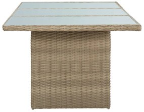 7 pcs conjunto de jantar para jardim vime PE castanho