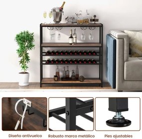 Garrafeira de vinhos 100 x 35 x 101 cm com 5 níveis para 20 garrafas com suporte copos Castanho rústico
