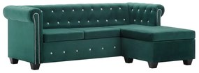 Sofá chesterfield forma de L estofos veludo 199x142x72 cm verde