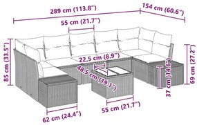 Conjunto de Sofá de Jardim 8 Peças Cinza em Rattan Sintético com Almof