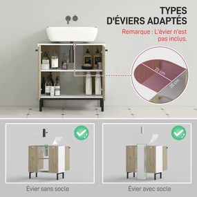 Móvel de lavatório (NÃO INCLUÍDO) moderno com base em metal e duas portas, 60 x 30 x 60 cm - branco e tom de madeira