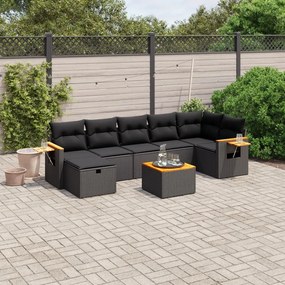 vidaXL 8 pcs conjunto sofás de jardim com almofadões vime PE preto