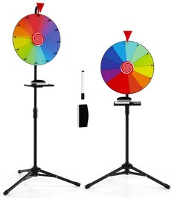 Roleta da sorte de 40 cm com suporte de tripé dobrável Roda giratória ajustável em altura com marcador colorido e tabuleiro e apagador