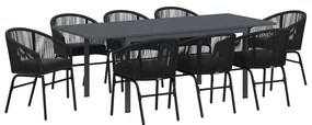Conjunto de Jantar para Jardim Manual 9 pcs Preto Largo