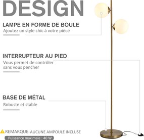 Candeeiro de pé de design para sala de estar, estilo neo-retro, com 2 lâmpadas esféricas, potência máxima de 40 W, em metal dourado