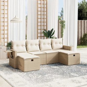 vidaXL 6 pcs conjunto de sofás p/ jardim com almofadões vime PE bege