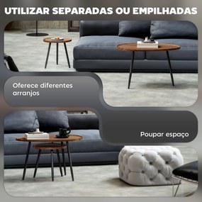 Conjunto de 2 Mesas Auxiliares com Pés de Metal 80x55x49 cm e Ø40x39 cm Madeira e Preto
