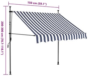 Toldo retrátil manual com LED 150 cm azul e branco