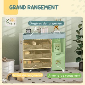 Móvel de arrumação infantil com prateleiras para brinquedos, com 9 gavetas em tecido e armário, branco