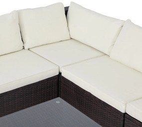Conjunto Jardim de mesa e cadeiras de jardim em poliratán castanho/creme