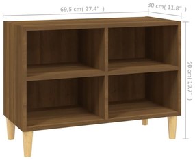 Móvel TV pernas madeira maciça 69,5x30x50 cm carvalho castanho