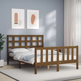 Estrutura de cama dupla pequena 4FT madeira maciça castanho-mel