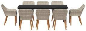 Conjunto de sala de jantar 9 pcs Cinza claro e preto