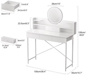 Toucador com Espelho e Luz LED – Cascais – 100x40x126 cm – 4 Gavetas +