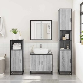 3 pcs Conjunto móveis casa de banho madeira proc. cinza sonoma