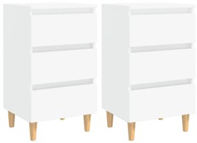 Mesas de cabeceira pernas de madeira 2pcs 40x35x69cm branco