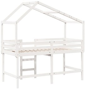 Cama alta c/ escada e telhado 90x190 cm pinho maciço branco