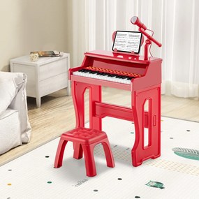 Piano Brincar para crianças de 3 anos Brinquedo eletrónico de piano de 37 teclas com microfone ajustável e suporte de música amovível Vermelho