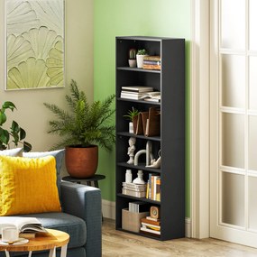 Estante de arrumação 60 x 24 x 158,5 cm com 6 níveis e prateleiras ajustáveis para sala de estar, quarto, escritório, preta