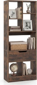 Estante Livreira Estreita, 50 x 24 x 130 cm, 7 Compartimentos e Gaveta Integrada, Castanho