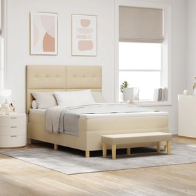 Cama Box Spring vidaXL com Colchão e Banco Creme 140x190 cm Tecido