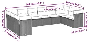 10 pcs conjunto de sofás p/ jardim com almofadões vime PE bege