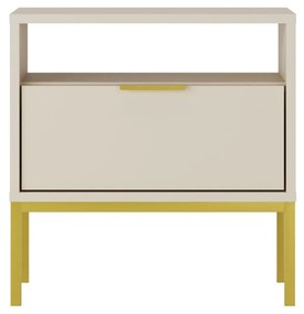 Mesa de Cabeceira "AUSTIN" - 45×55×33 cm - Creme e Dourado - Design Mo