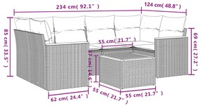 7 pcs conj. sofás jardim c/ almofadões vime PE bege misturado