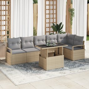Conjunto de Sofá de Jardim vidaXL de 7 Peças com Almofadas Bege Vime P