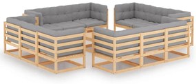 vidaXL 13 pcs conjunto lounge de jardim c/ almofadões pinho maciço