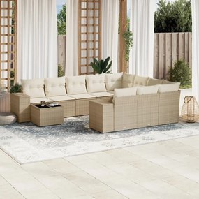 11 pcs conjunto sofás de jardim c/ almofadões vime PE bege
