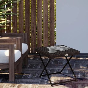 Mesa de Jardim em Vime Sintético Mesa Dobrável com Pés Cruzados e Estrutura de Aço para Pátio Varanda 40x40x40 cm Castanho