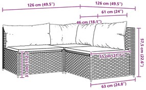 3 pcs conjunto lounge jardim c/ almofadões vime PE castanho