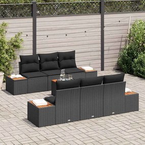 Conjunto de Sofá de Jardim vidaXL de 7 Peças com Almofadas Preto Ratta