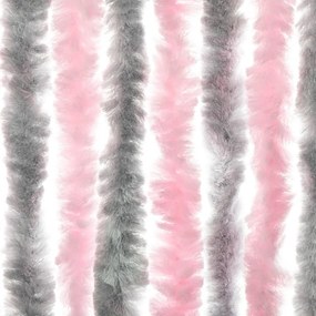 Cortina anti-insetos 100x220 cm chenille cinza-prateado e rosa