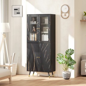 Biblioteca, estante com 6 prateleiras, móvel de arrumação com 6 prateleiras abertas, porta de vidro e armário embutido 70 x 35 x 170 cm, preto