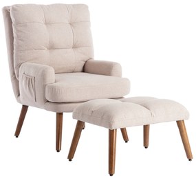Poltrona lounge com apoio para os pés, encosto ajustável em 5 níveis e bolso lateral,67 x60x96.5cm, Bege