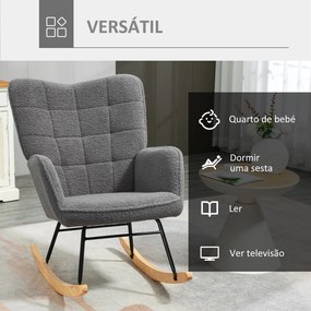 Poltrona Baloiço em Borrego com Oscilação de 40° Pés de Madeira de Faia e Estrutura de Aço 71x92x101 cm Cinzento Escuro