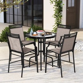 Conjunto de 2 bancos de bar para Jardim com apoio para os pés em metal à altura do balcão para jardim, piscina, varanda, cozinha Castanho
