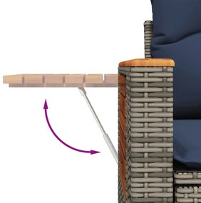 7 pcs conjunto sofás p/ jardim c/ almofadões vime PE cinzento