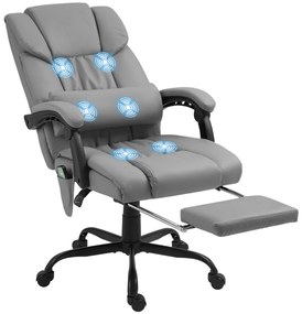 Vinsetto Cadeira de Escritório com Massagem de 6 Pontos Cadeira Giratória com Encosto Alto Reclinável Altura Ajustável Apoio para Pés e Controlo Remoto 66x75x112-122 cm Cinza