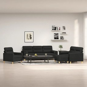 vidaXL 4 pcs conjunto de sofás c/ almofadões tecido preto