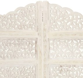 Biombo esculp. mão 4 painéis 160x165cm mangueira maciça branco