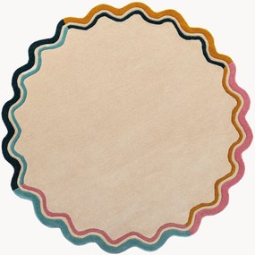 Tapete redondo de lã tufado à mão de pelo curto Leo Scallop Border