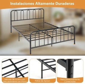 Estrutura de cama metálica com cabeceira e estrado moderna 208x164x101 cm Preto