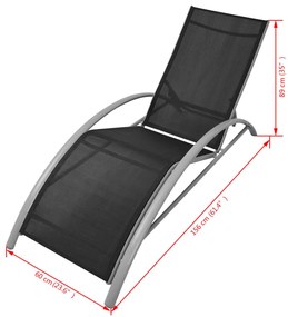 Espreguiçadeiras com guarda-sol 2 pcs alumínio preto